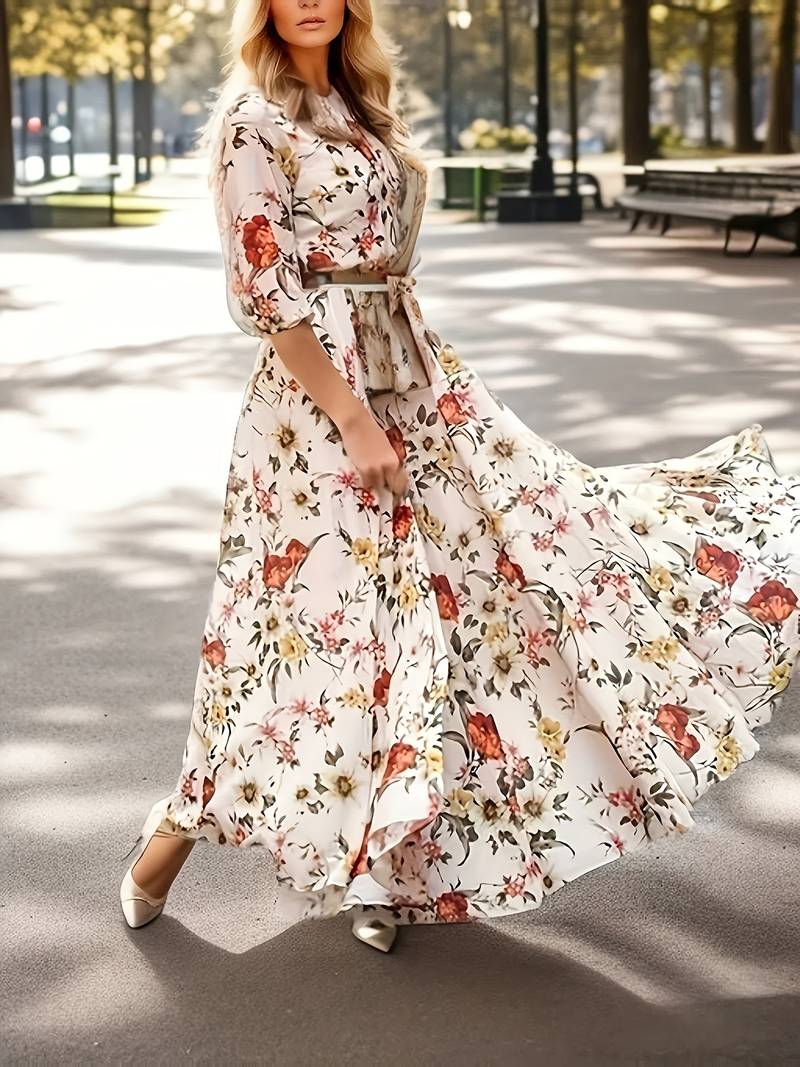 Floral White and Red Maxi - COD | 20% OFF