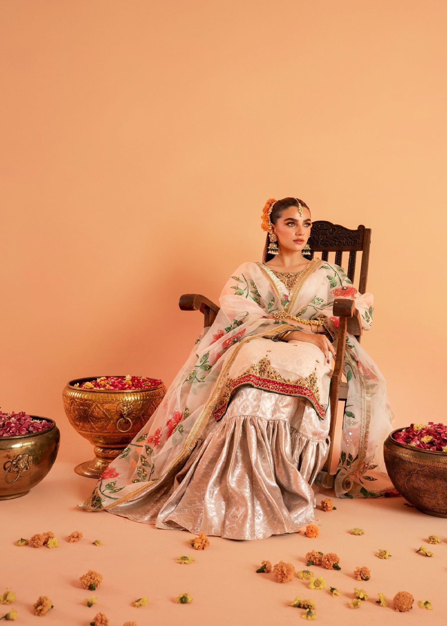 Kubra Khan White Floral Shirt, Ghagra with Dupatta | COD | 50% OFF