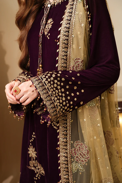 Sana Javed - Purple Shirt, Trouser with Dupatta - COD | 30% OFF