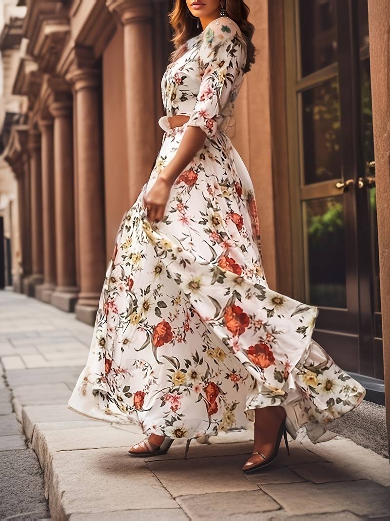 Floral White and Red Maxi - COD | 20% OFF