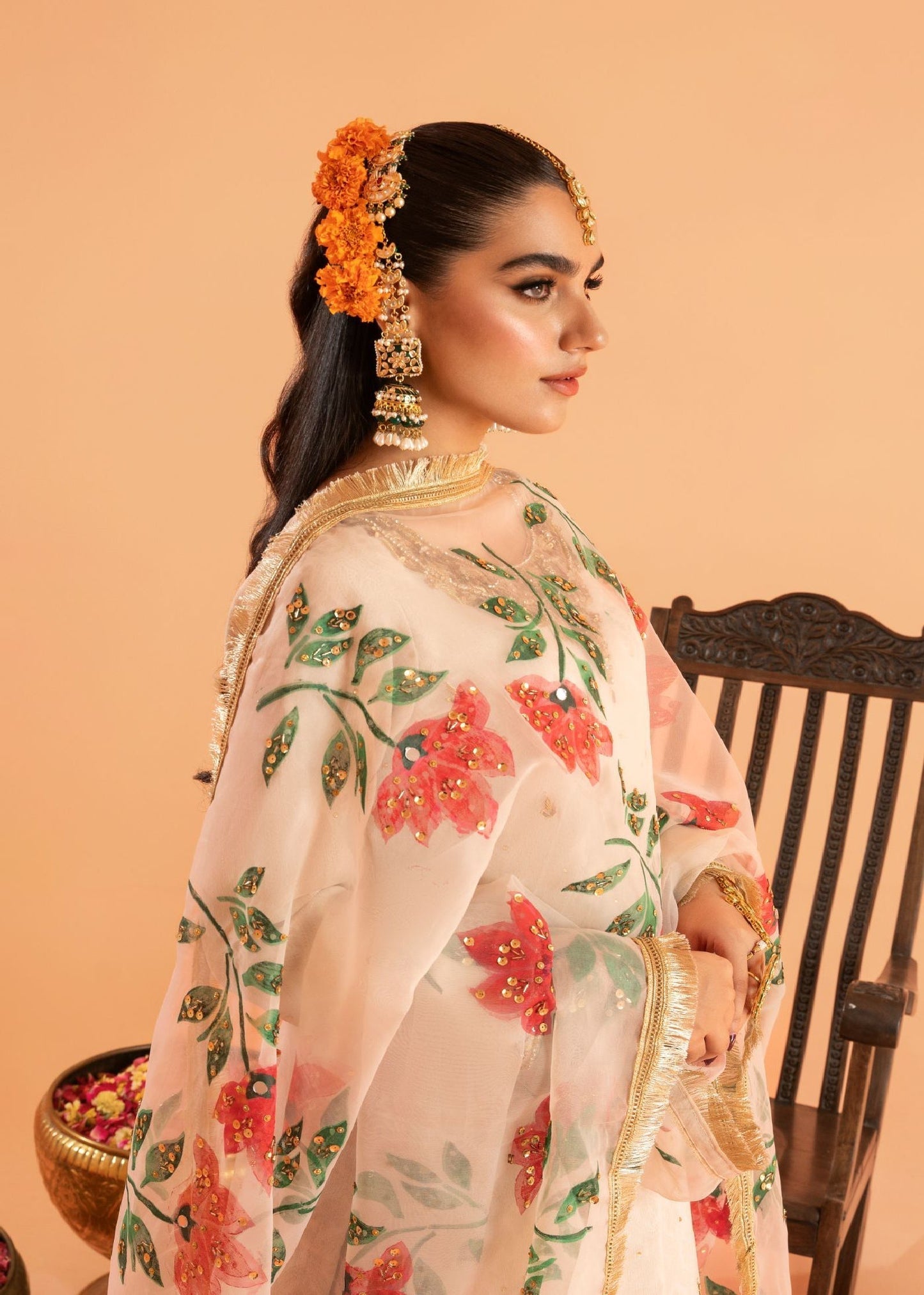 Kubra Khan White Floral Shirt, Ghagra with Dupatta | COD | 50% OFF