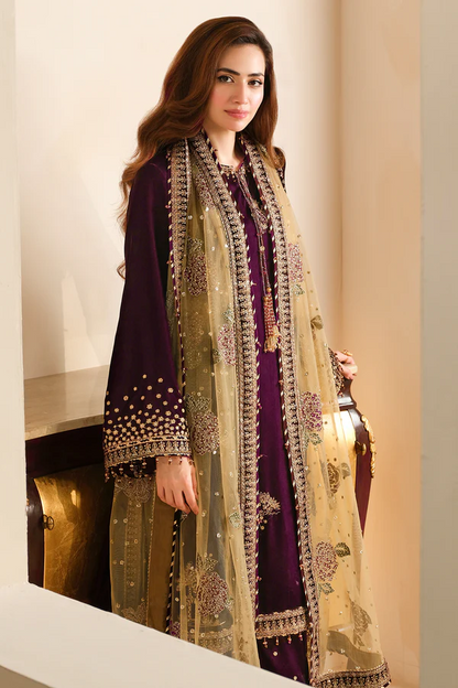 Sana Javed - Purple Shirt, Trouser with Dupatta - COD | 30% OFF