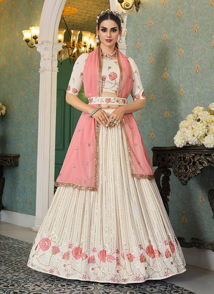 Iqra Aziz Pearl White Georgette Lehenga Choli | 50% OFF