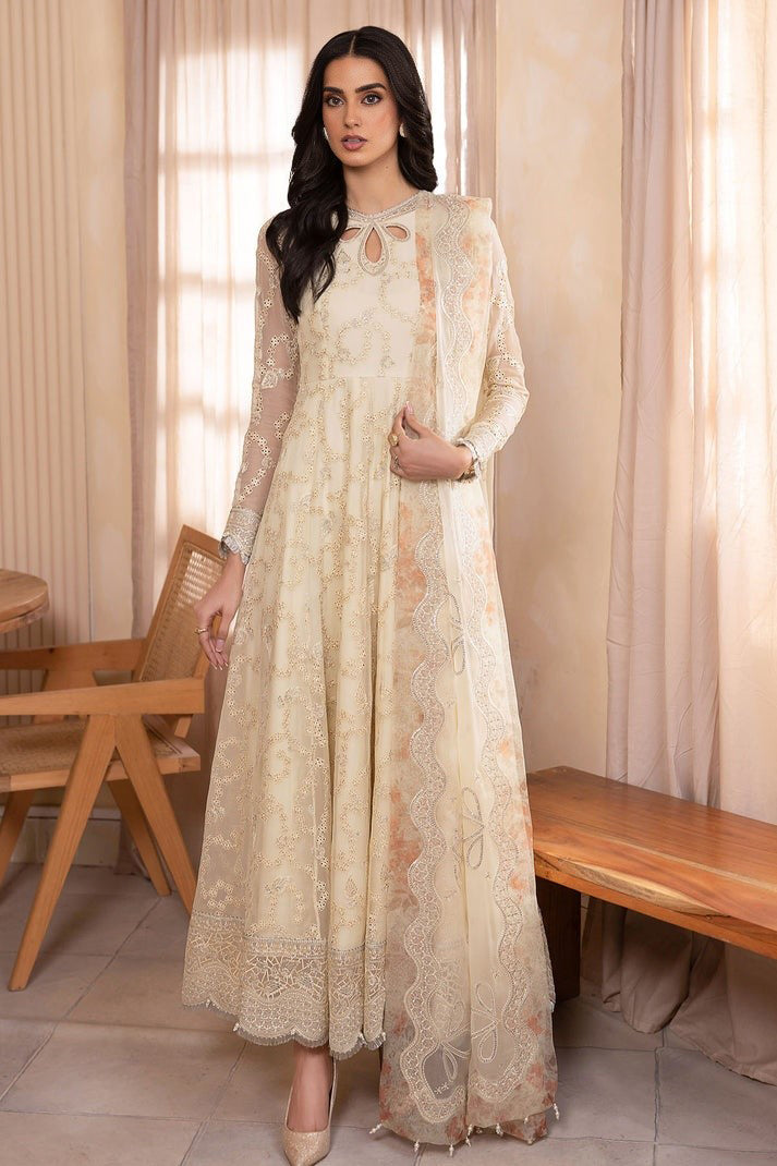 Iqra Aziz Half White Embroidered Chiffon Dress | 50% OFF