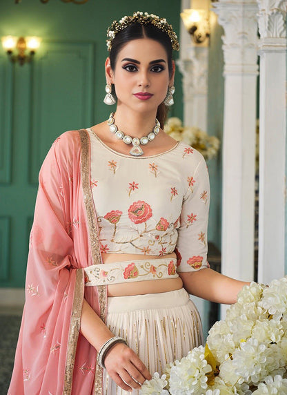 Iqra Aziz Pearl White Georgette Lehenga Choli | 50% OFF