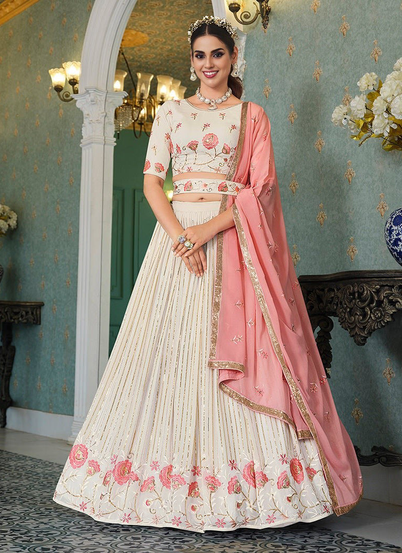 Iqra Aziz Pearl White Georgette Lehenga Choli | 50% OFF