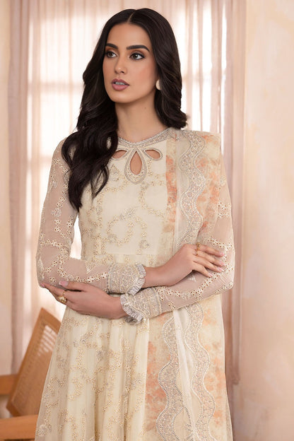 Iqra Aziz Half White Embroidered Chiffon Dress | 50% OFF