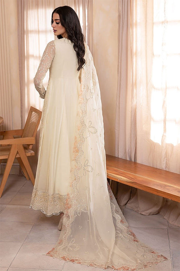 Iqra Aziz Half White Embroidered Chiffon Dress | 50% OFF