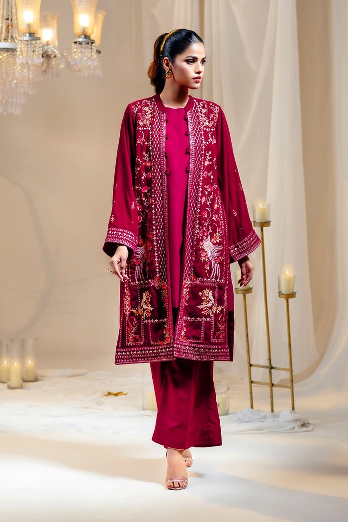 Wajeha Khan - Velvet Embroidered Bolero, Shirt and Trouser | 40% OFF