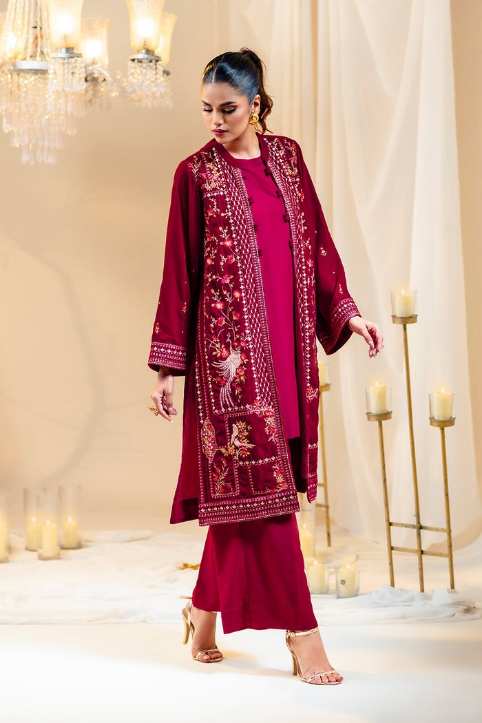 Wajeha Khan - Velvet Embroidered Bolero, Shirt and Trouser | 40% OFF