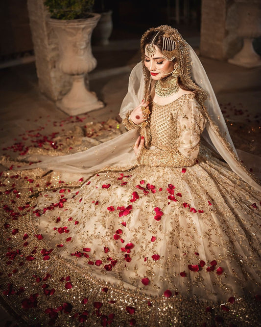 Neelam Muneer - Luxury Golden Peshwas Lehenga Dupatta dress | 55% OFF