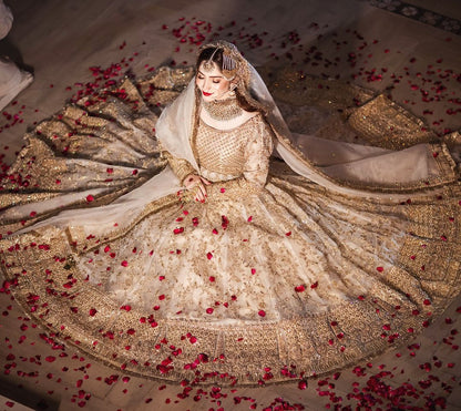 Neelam Muneer - Luxury Golden Peshwas Lehenga Dupatta dress | 55% OFF