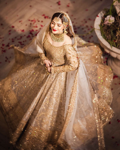 Neelam Muneer - Luxury Golden Peshwas Lehenga Dupatta dress | 55% OFF