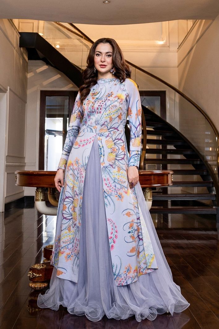 Hania Aamir - Floral Lilac Long top, Skirt and Dupatta dress | 50% OFF