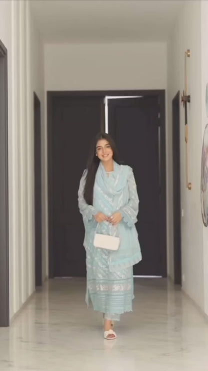 Laiba Khan - Mint Glaze Shirt, Trouser and Dupatta set | 40% OFF