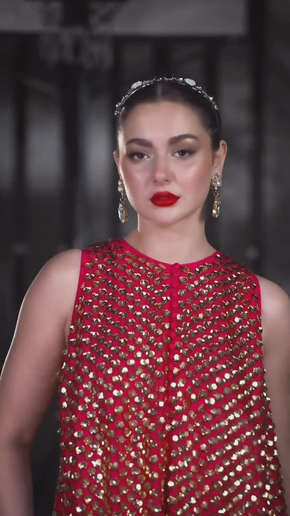 Hania Aamir - TANGO RED EMBELLISHED RAW SILK MAXI | 65% OFF