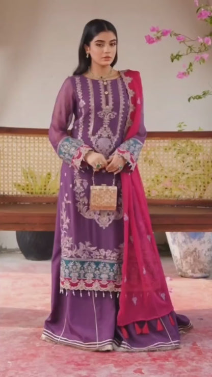 Laiba Khan - Light Purple Long Shirt, Trouser with Dupatta | 50% OFF