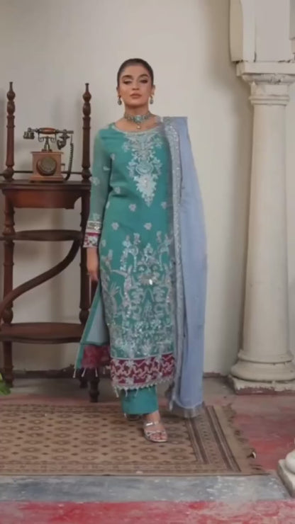 Laiba Khan - Nikhat Long Shirt, Trouser and Dupatta | 50% OFF