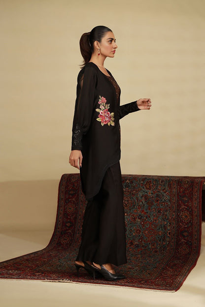 Sarah Khan - Black Silk Cheetah Set | 65% OFF