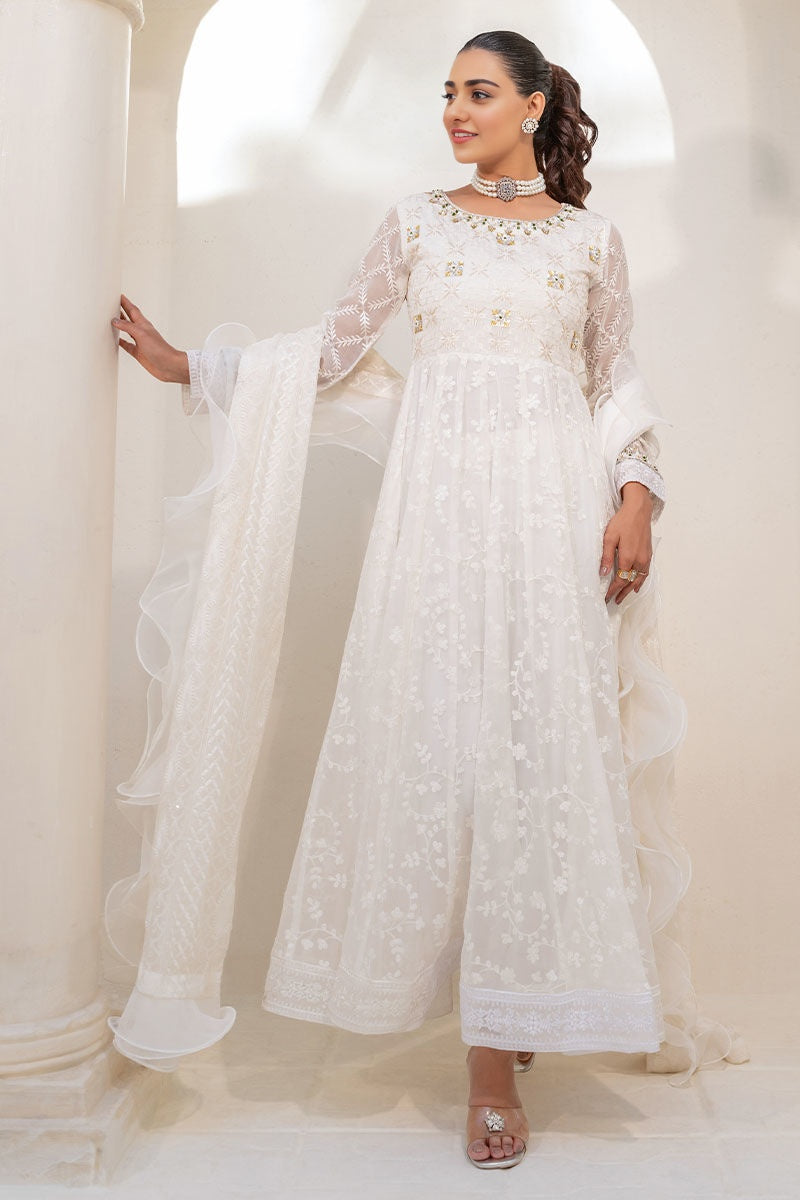 Sarah Khan -  White Chiffon Embroidery Dress | 60% OFF