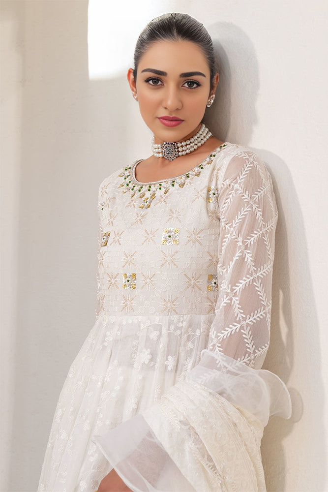 Sarah Khan -  White Chiffon Embroidery Dress | 60% OFF