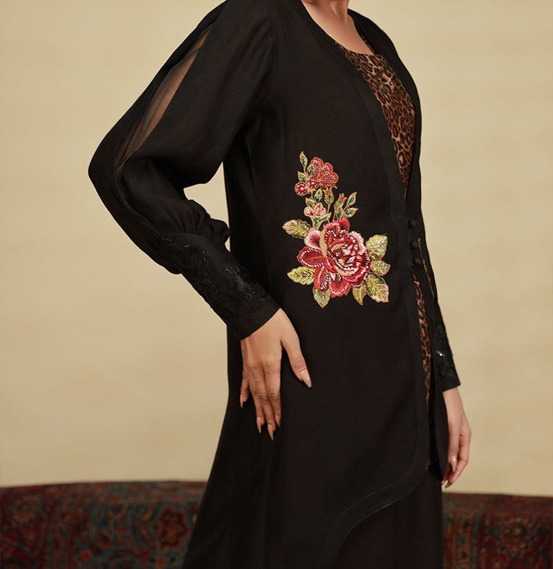 Sarah Khan - Black Silk Cheetah Set | 65% OFF