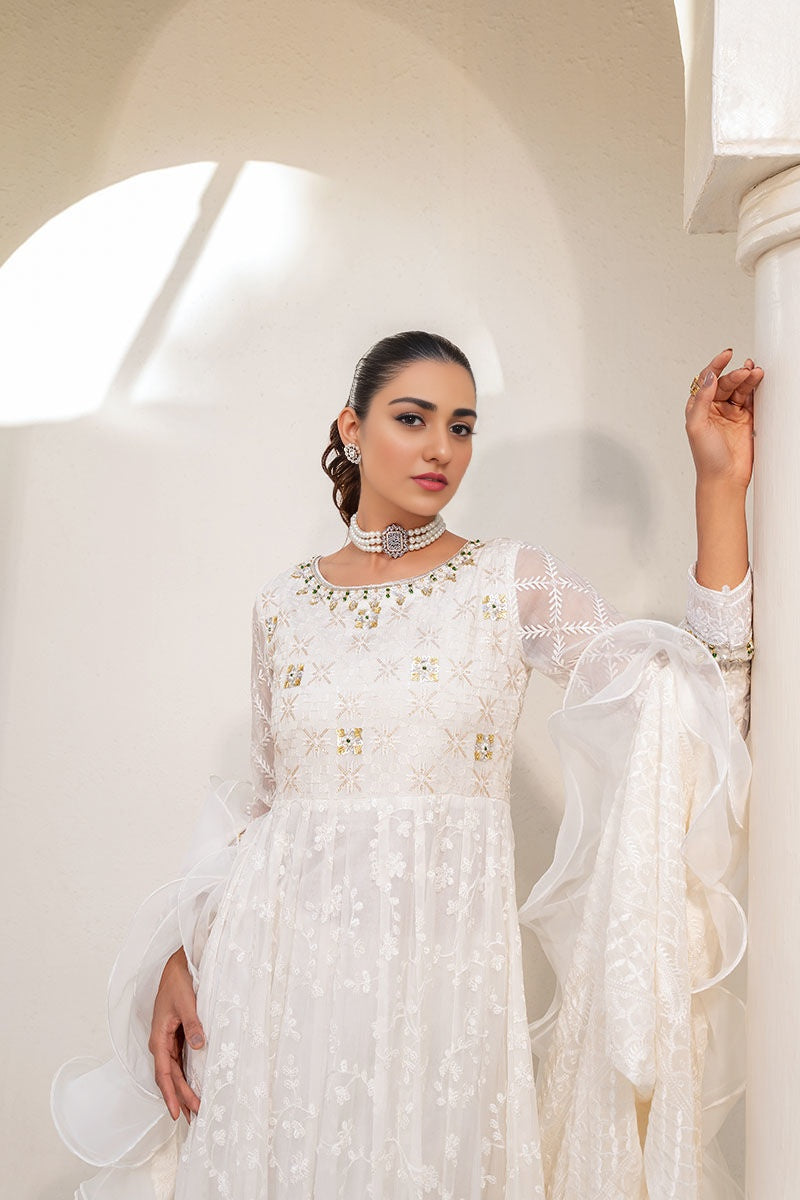 Sarah Khan -  White Chiffon Embroidery Dress | 60% OFF