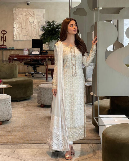 Sajal Ali - Tamgha Long Suit | 60% OFF