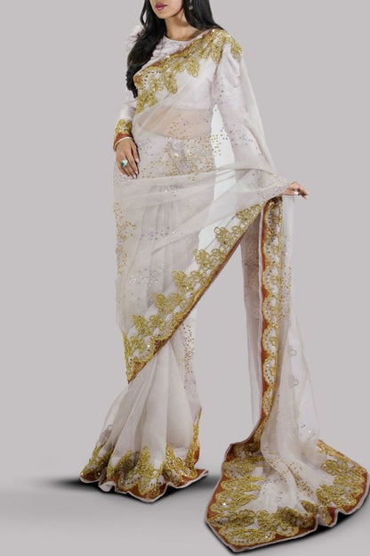 Sonya Hussain Silver Gray Embellished Saree | 70% OFF