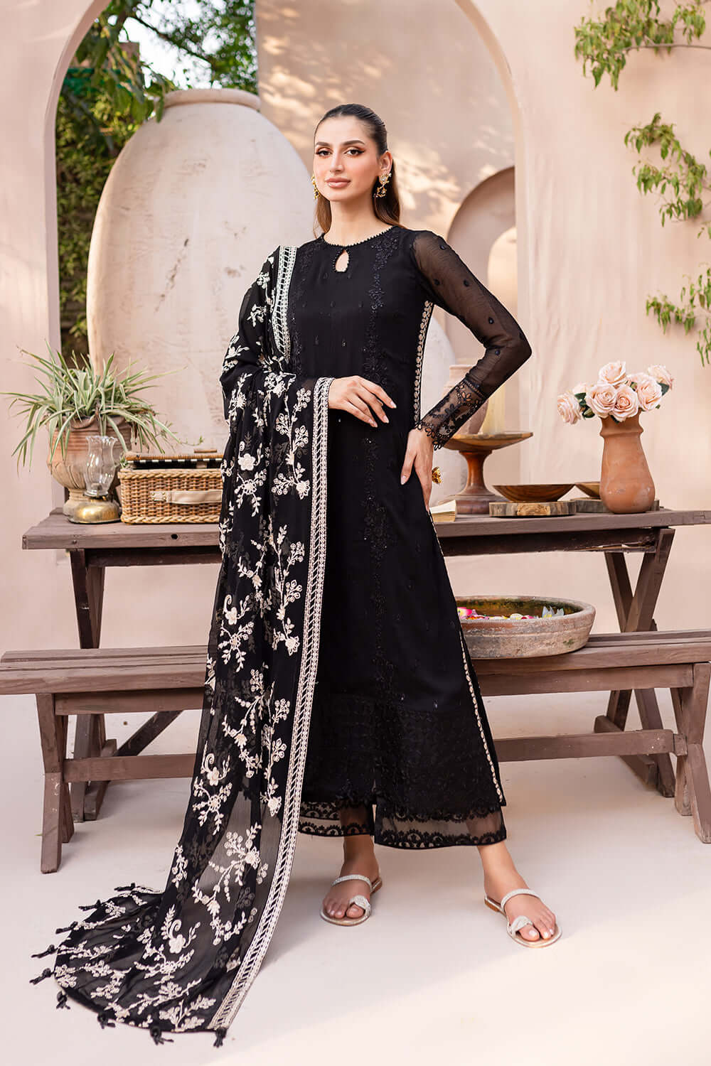 Laiba Khan Starry Black Bliss Shirt, Trouser and Dupatta set | 40% OFF | COD