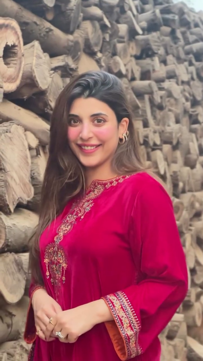 Urwa Hocane Pink Velvet Shirt and Trouser | 40% OFF